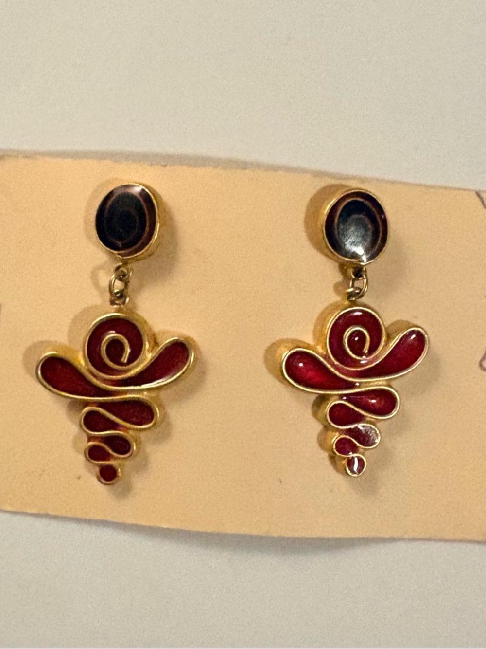 Gold-Tone Red Enamel Drop Earrings - Fashion Women Jewelry